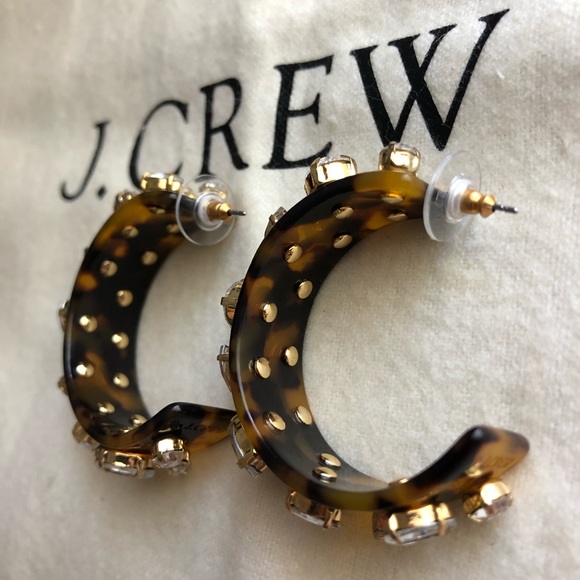NWT J. Crew tortoise hoops with crystals - Picture 8 of 10